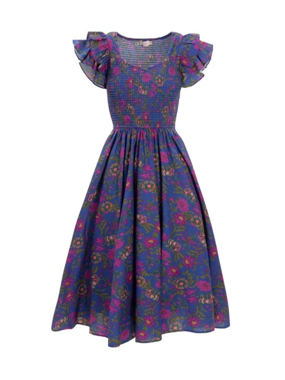 NWT Ivy City Co. Hattie Midi in Blue Multi Floral Smocked Cotton Dress S - Picture 2 of 9